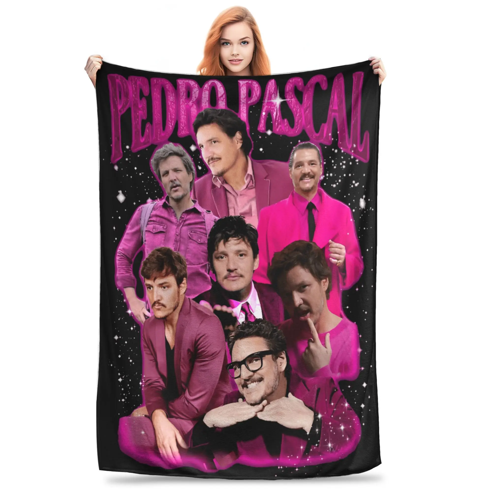 Pedro Pascal  Plush Blanket Boy Girl in Pink Flannel Throw Blanket For Living Room Super Soft Custom Quality Bedspread Gift Idea