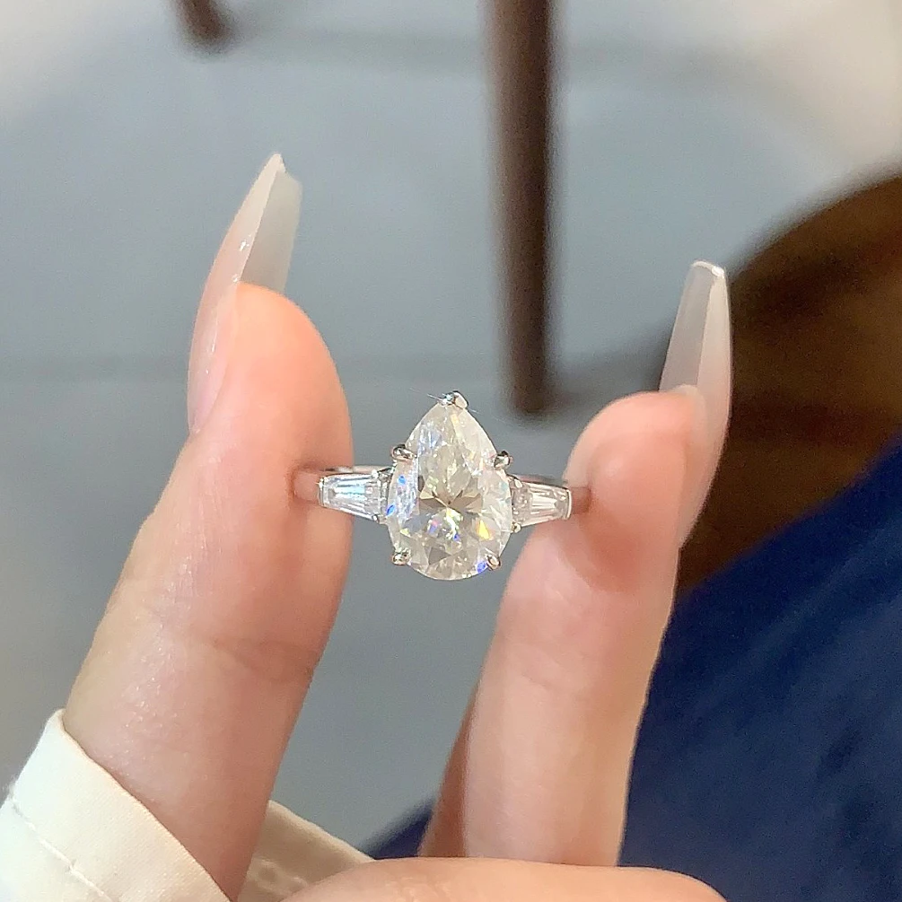 Really 4 Carat Pear shaped Moissanite Ring wit Certificate 8x12MM Laboratory Diamond Rings Women Wedding Engagement Jewelry Gift