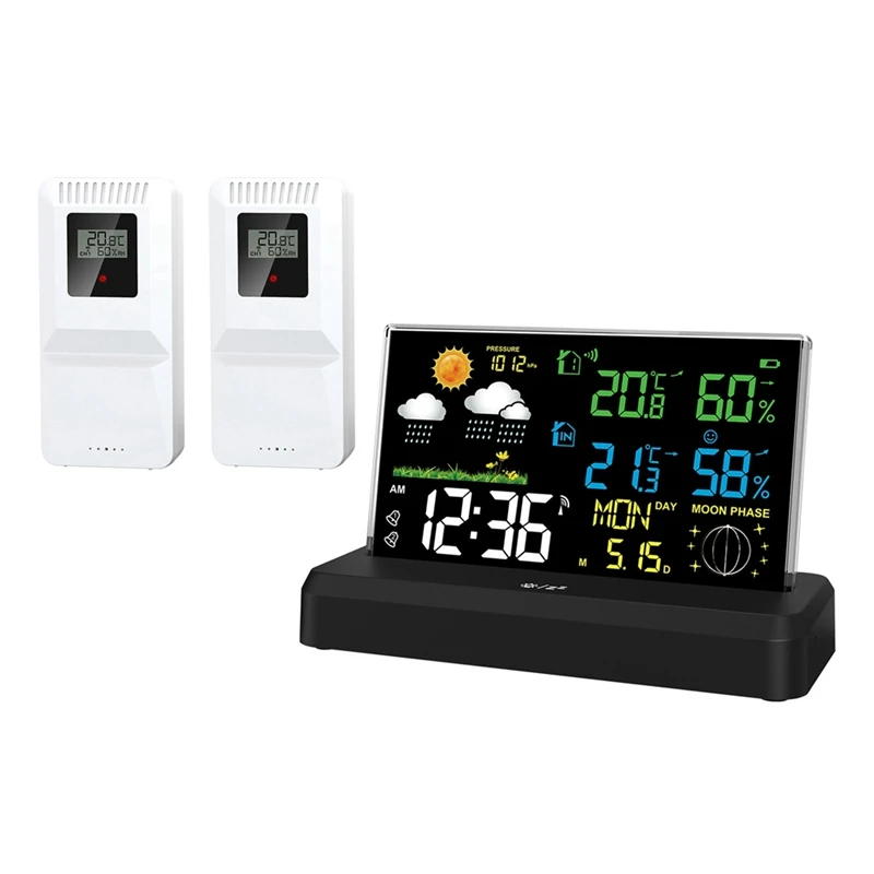 One-To-Two Indoor And Outdoor Weather Station High-Definition Color Screen Forecast Meteorological Clock EU Plug