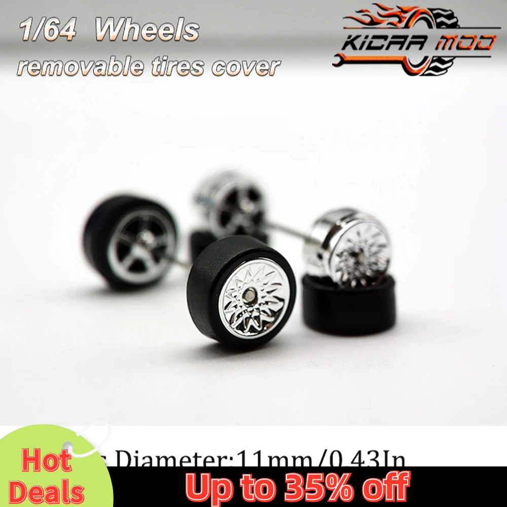 1/64 RLC Premium Wheels with Rubber Slick Tires for Hot Wheels Petal Spokes Model Car Refitting Parts D:11mm (1 Set)