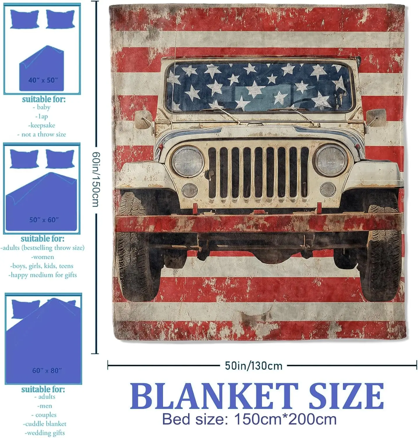 American Car Throw Blanket 50x60, Giraffe Theme Blankets for Living Room Decor, Soft Flannel Vintage Cars Gifts for Women