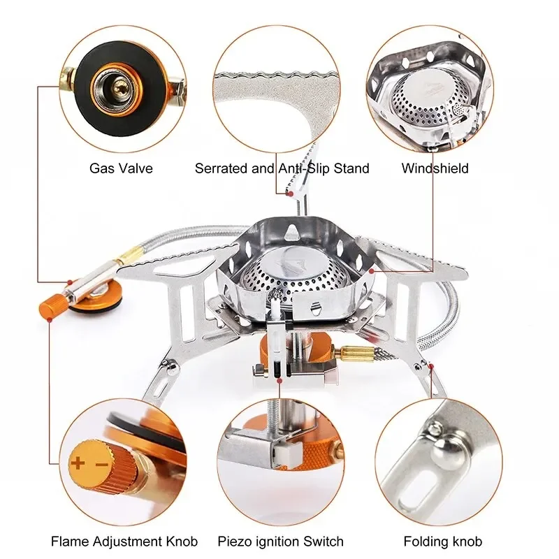 Widesea Camping Burner 3200W Windproof Foldable Electric Ignition Outdoor Portable Gas Stove Outdoor Camping Hiking Fishing