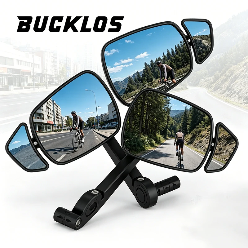 

-BUCKLOS Bicycle Rearview Mirror 360 Rotatable Handlebar Mirror Clear Wide Range Rear View Auxiliary Mirror Bike Accessories