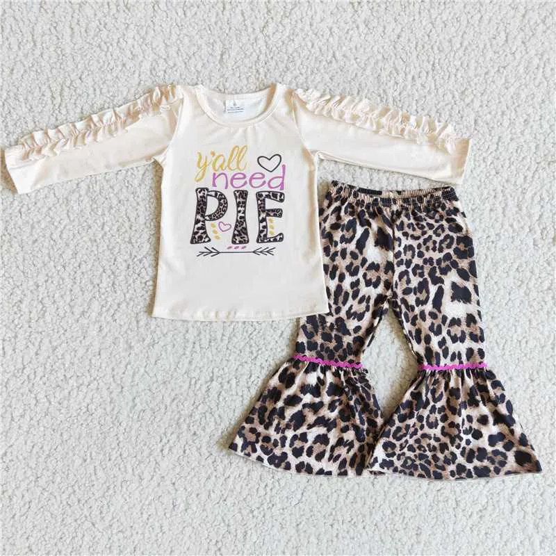 

Toddler New spring fashion Long Sleeve Top Leopard Print Flared Pants Wholesale Boutique Baby Girls Children Clothing Outfits