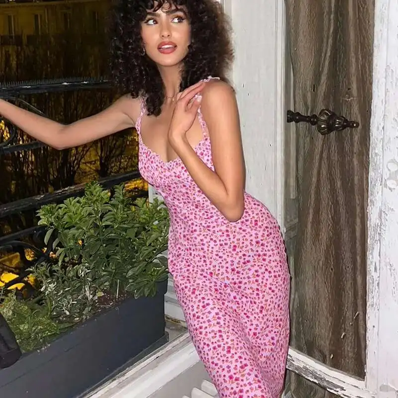 Women's New 2025 Summer Sexy Bohemian Vacation Style Small Floral Suspender Dress for Women Dress Robe Vestido Women Party