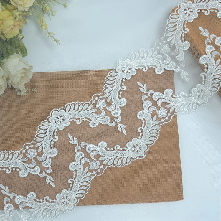 5 Yards. Luxuriöser Perlenbesetzter Wellenkragen, Hochzeitskleidsaum, Kragen, Spitzenaccessoires, Beige, Auf Lager, RS24557 – Detail 3