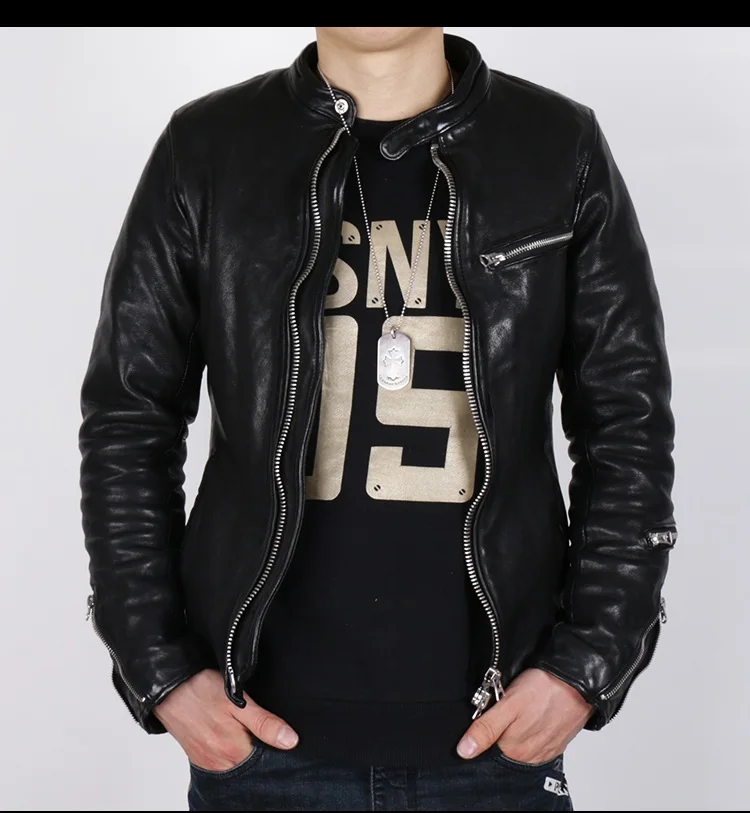 YR!Free shipping.Pakistan tanning sheepskin clothes.quality Luxury motor biker leather jacket,mens fashion genuine leather coat,