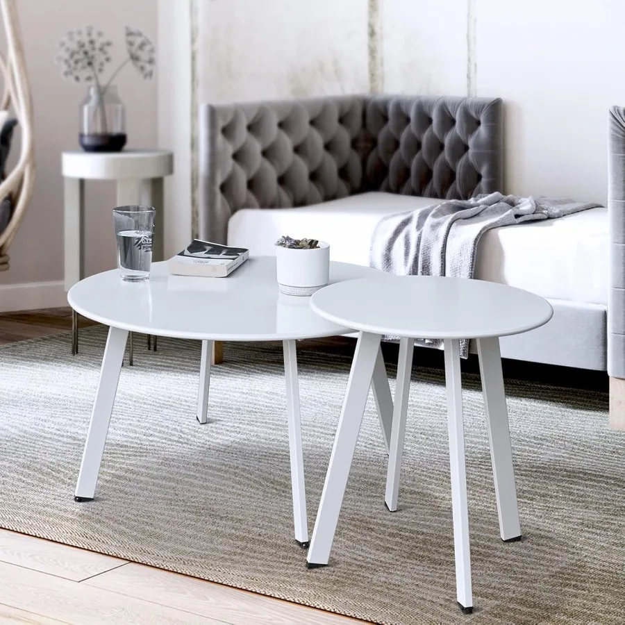 

Patio Outdoor Coffee Table Set of 2 Weather Resistant Outdoor Round End Table Modern Coffee Tables for Living Room Balcony Home