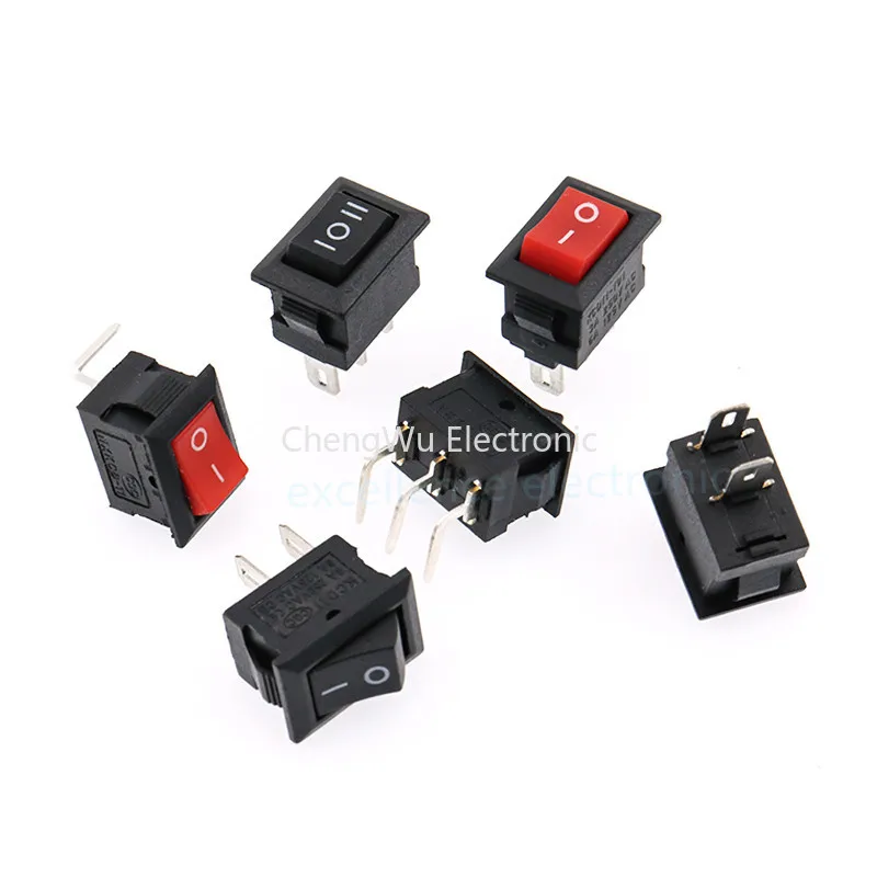 10pcs KCD11 Snap-in On/Off Boat Rocker Switch Black Red White Push Button Switch 10x15mm SPST 2Pin 3Pin 3A 250V 6A
