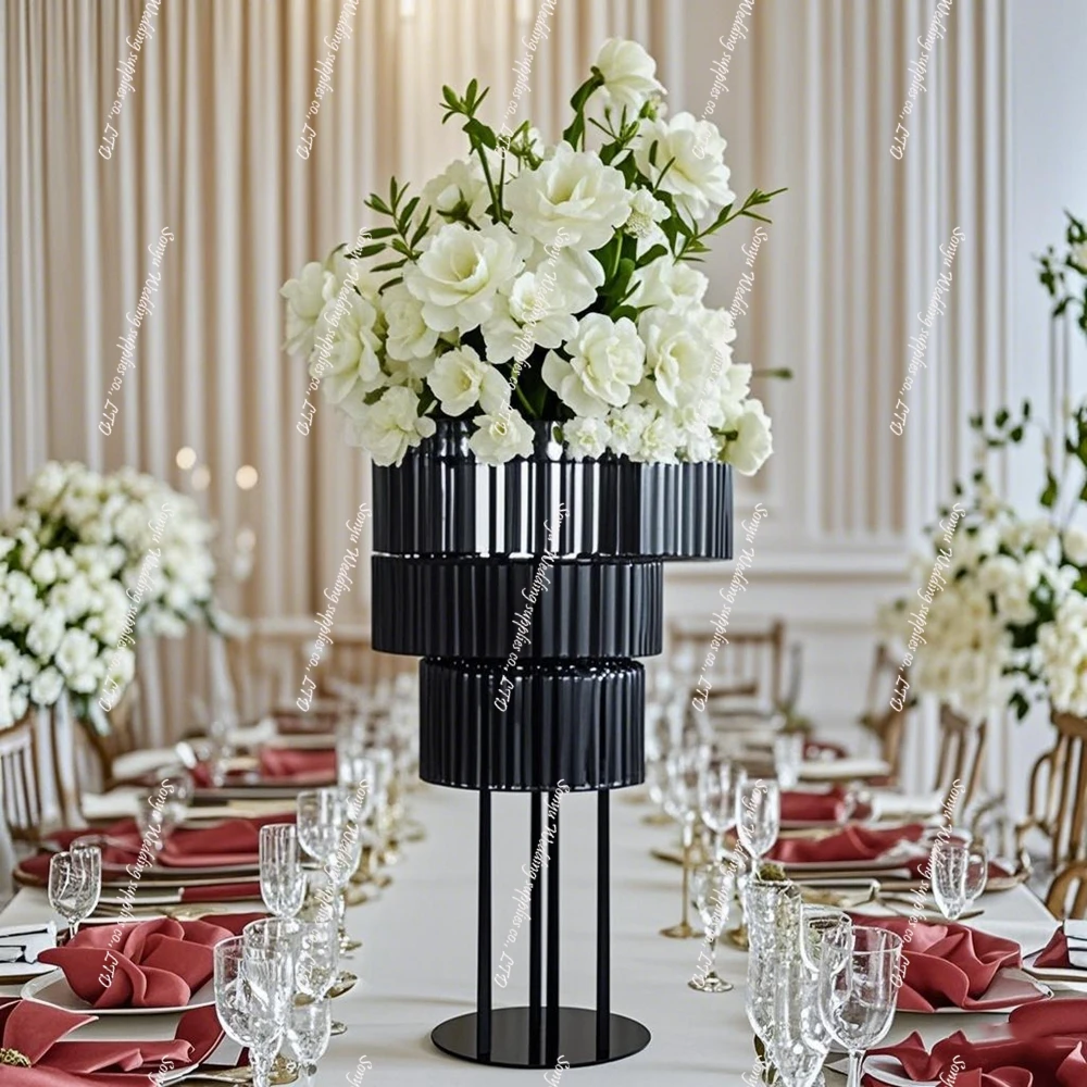 6pcs  hangging Black acrylic bead black metal Flower Stand for Wedding Table Vase Wedding black floral  Centerpieces Decorations