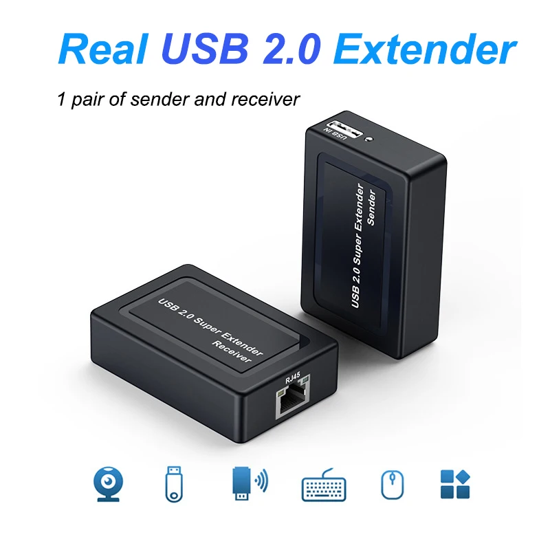 

2-портовый USB 2.0 удлинитель через сетевой кабель RJ45 Cat5e/Cat6 Ethernet 100 м для ноутбука, ПК, веб-камеры, мыши, клавиатуры, принтера, USB-накопителя