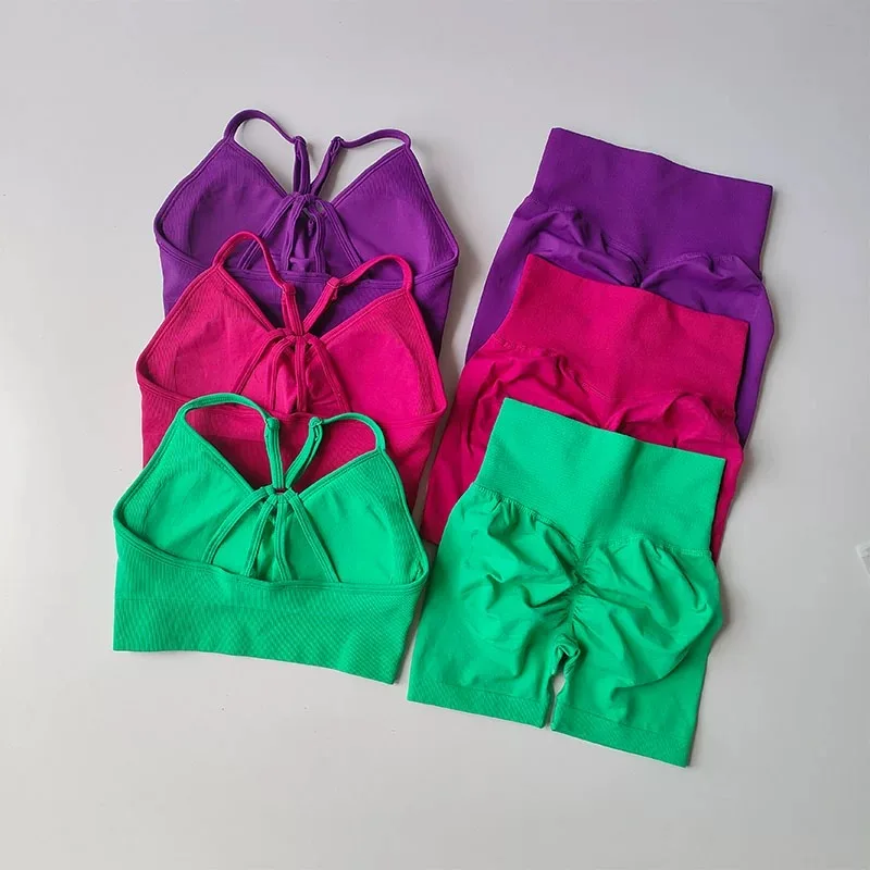 High-Waisted Fitness Set: V-Neck Bra  Women’s Quick-Dry Yoga Wear  Butt-Lifting 3/4-Length Shorts for Workout and Training