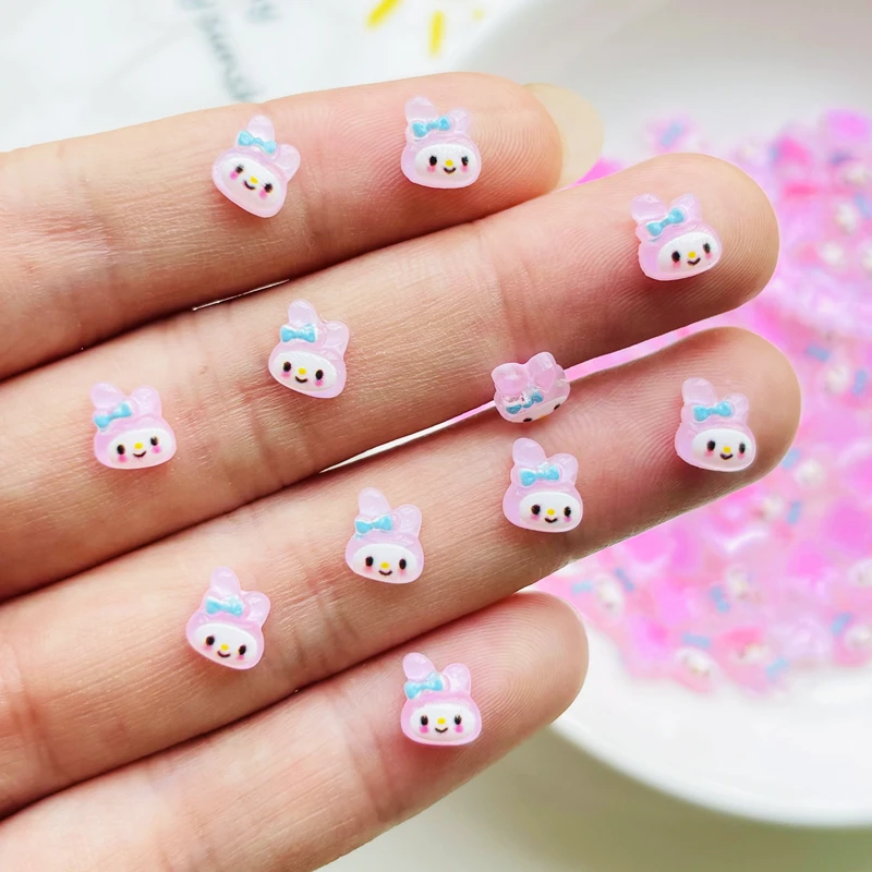 100 Pcs New Kawaii Cartoon animal Pink rabbit Resin Flat Back Scrapbook Figurine DIY Bow Decor Manicure Accessories Crafts