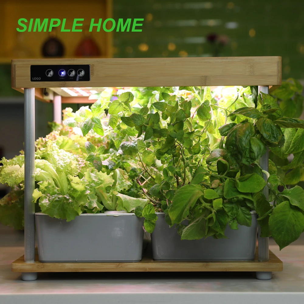 

Hydroponic Growing Systems For Home With Bamboo Shell Led Grow Light Non-toxic Soilless Smart Planting VegetabIe Fruits Indoor