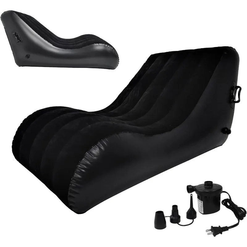 Chaise Lounger Inflatable Sofa Air Chair Portable Leisure Lounger S-Shaped with Air Pump for Indoor Living Room Bedroom