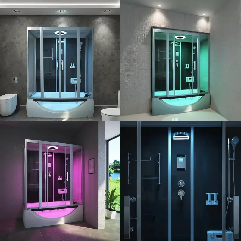

【CHIMU HOME】 Aluminum Frameless Sliding Shower Enclosure Square Tempered Glass Cabin for Bathroom