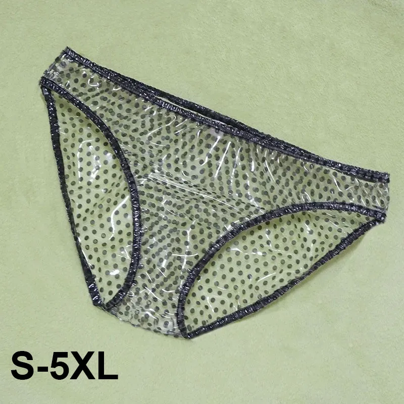

S-5XL Women Sexy Transparent Polka Dot PVC Plastic Briefs Soft Smooth Silent Sissy Erotic Underpants Anti Side Leakage Panties