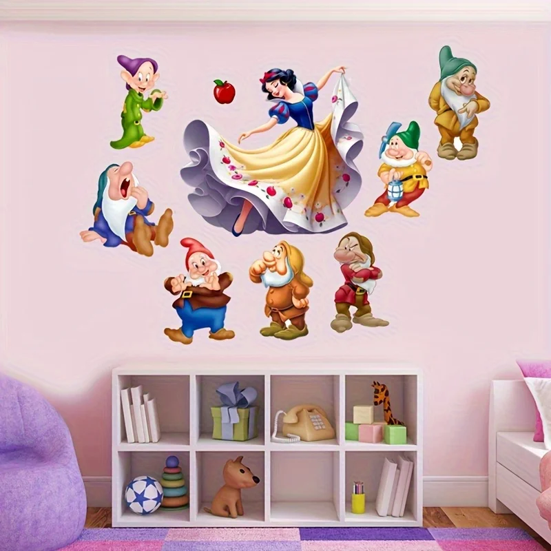 1 pieza de pegatina de pared de Blancanieves y los siete enanitos, pegatinas libremente combinables, decoración de dormitorio estilo princesa, crea fácilmente una habitación de princesa temática de cuento de hadas