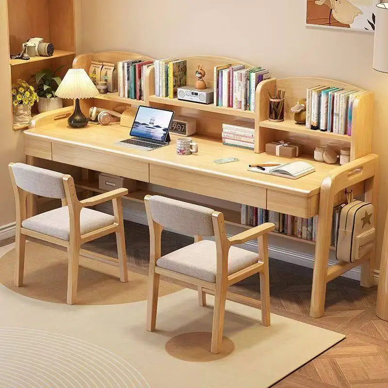 

%&Minimalist Solid Wood Desk for Two People Minimalist Villa & Hotel Bedroom Study Desk Living Room Long Study Table Set