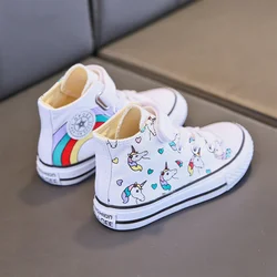 Canvas Children's Shoes Cartoon Graffiti Children Sneakers Rainbow Casual Shoes for Girls Comfortable High Top Kids Shoes