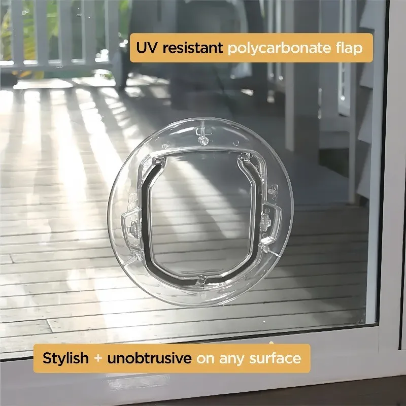 

Lockable Security Pet Entrance Glass Window Puppy Hole Door for Cat Dog Easy Use