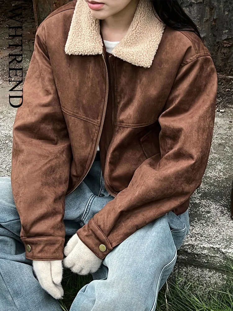 

WHTREND Лоскутная короткая куртка на молнии с воротником с лацканами, пальто для женщин, зимнее теплое хлопковое пальто на подкладке, мотоциклетные крутые пальто WH2157