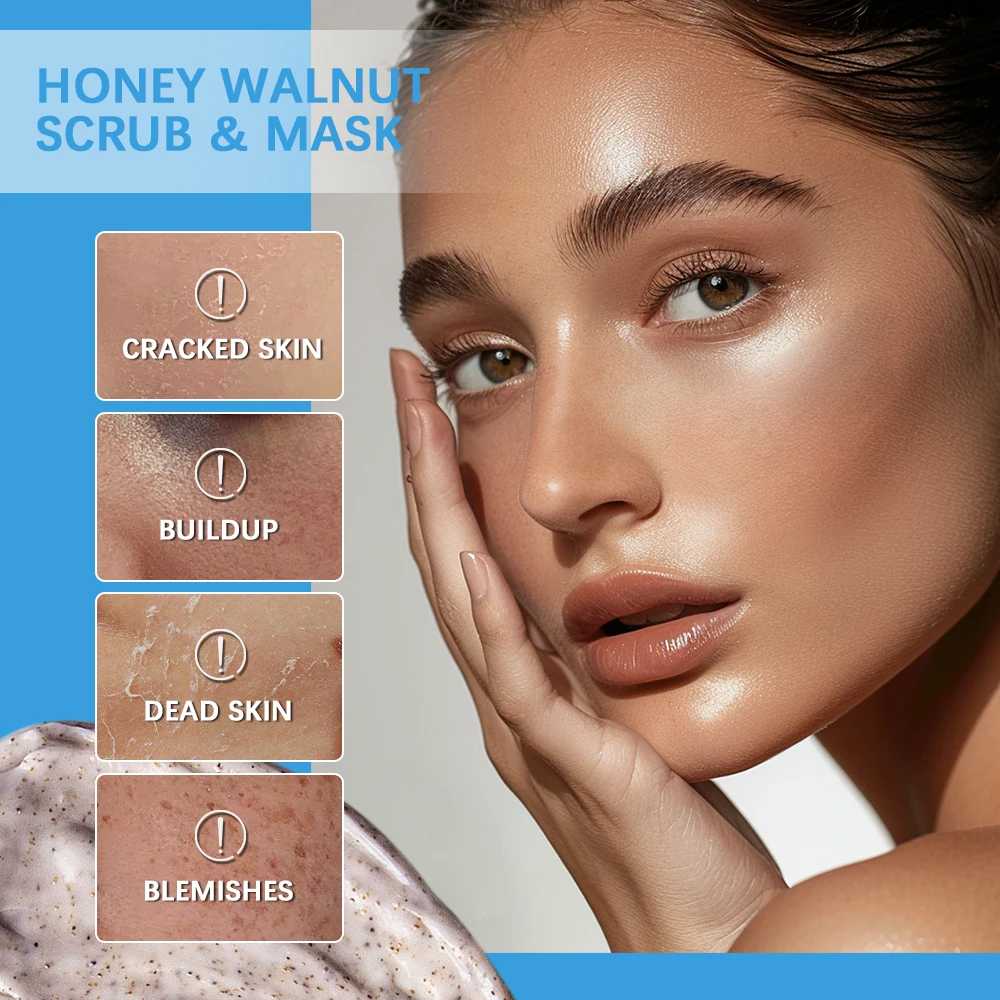 ハニー ウォールナット スクラブ & マスク - マヌカハニーとクルミを配合した角質除去マスク、黒ずみ、蓄積、しわ、スキンケア製品用