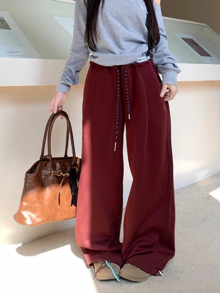 السراويل الرياضية واسعة الساق النساء الدانتيل يصل منقوشة المرقعة عالية الخصر الشارع الشهير بنطلون الخريف خمر فضفاض عادية مستقيم Sweatpants