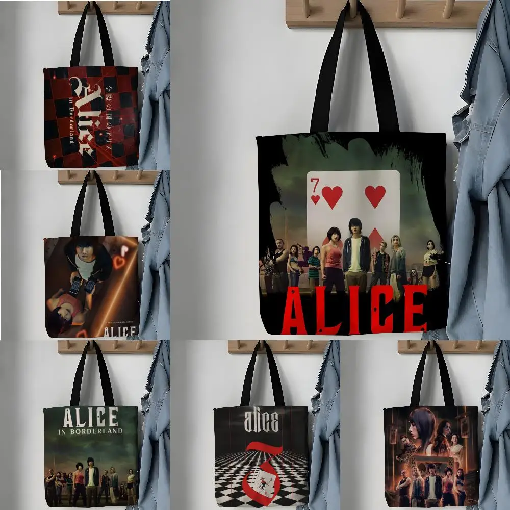 Storage Bags Pattern Tote Bag Aesthetic Canvas Shoulder Bag Lightweight Shopping Bag Popular TV Shows Alice In Borderland-B