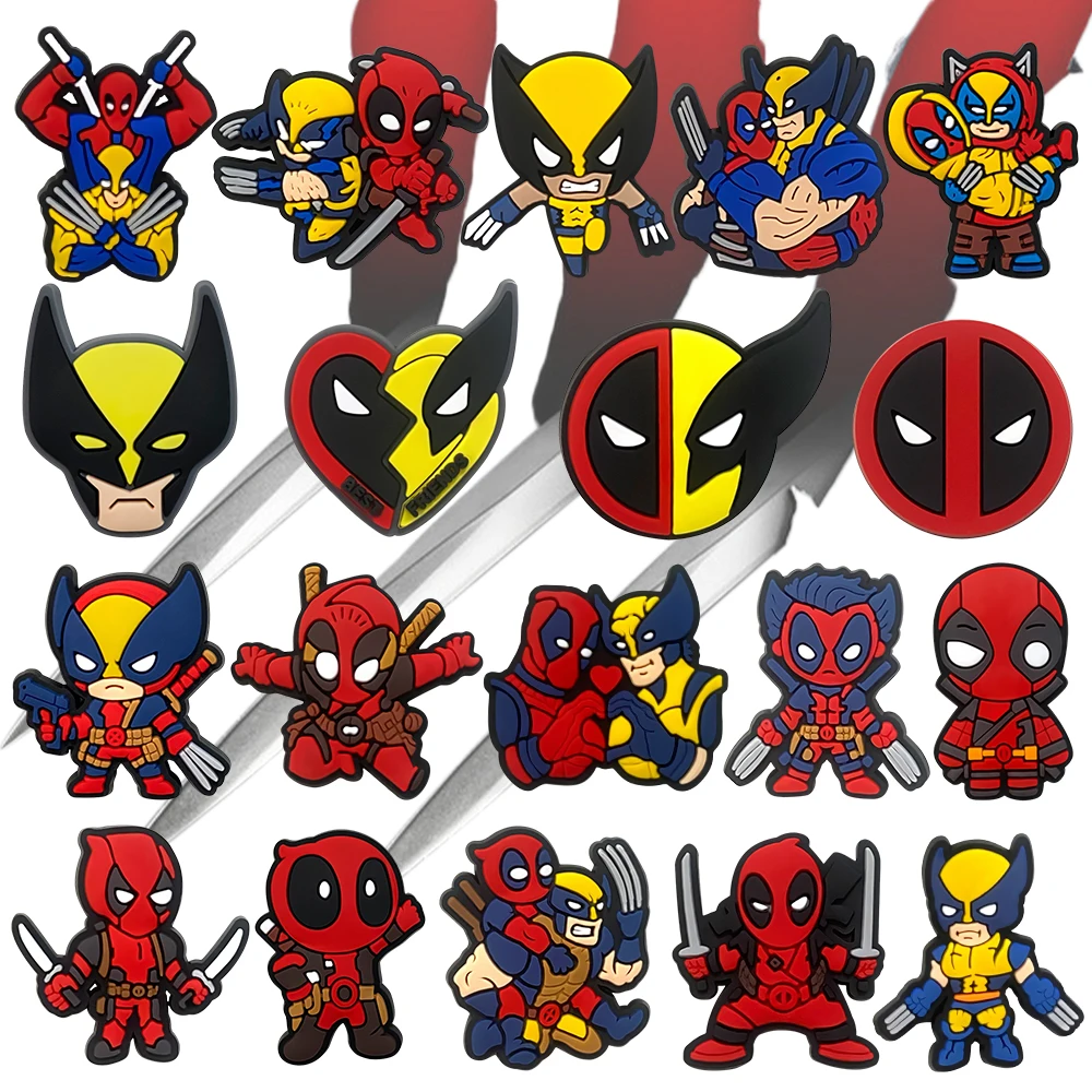 1PCS Cartoon Funny Marvel Character DIY Wolverine&Deadpool hero Shoe Charms PVC Accessories Decorate Adults Kids X-mas Cool Gift