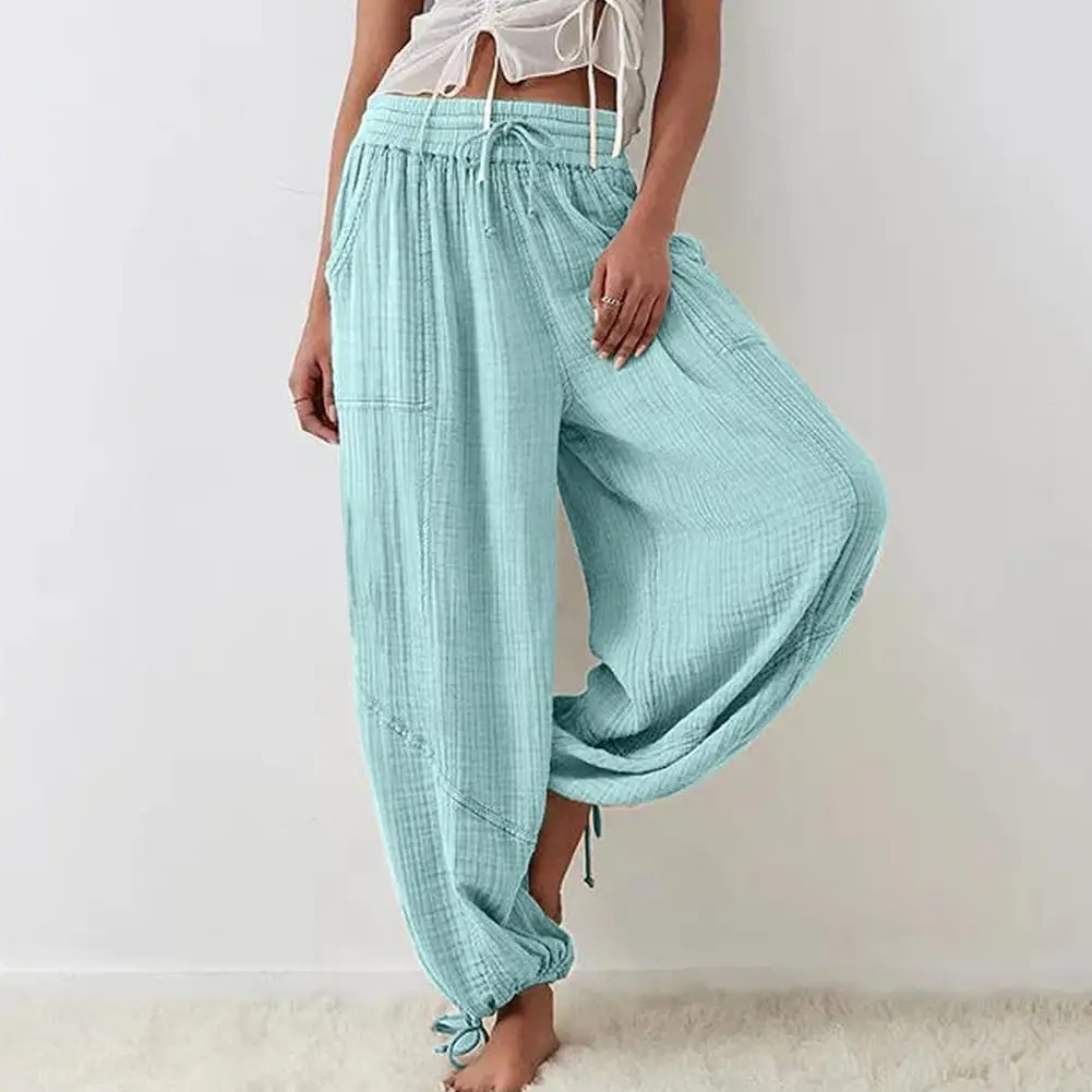 Lightweight Straight-leg Pants Comfortable Wide Leg Women's Pants with Elastic Waist Deep Crotch Pleats for Casual for Style