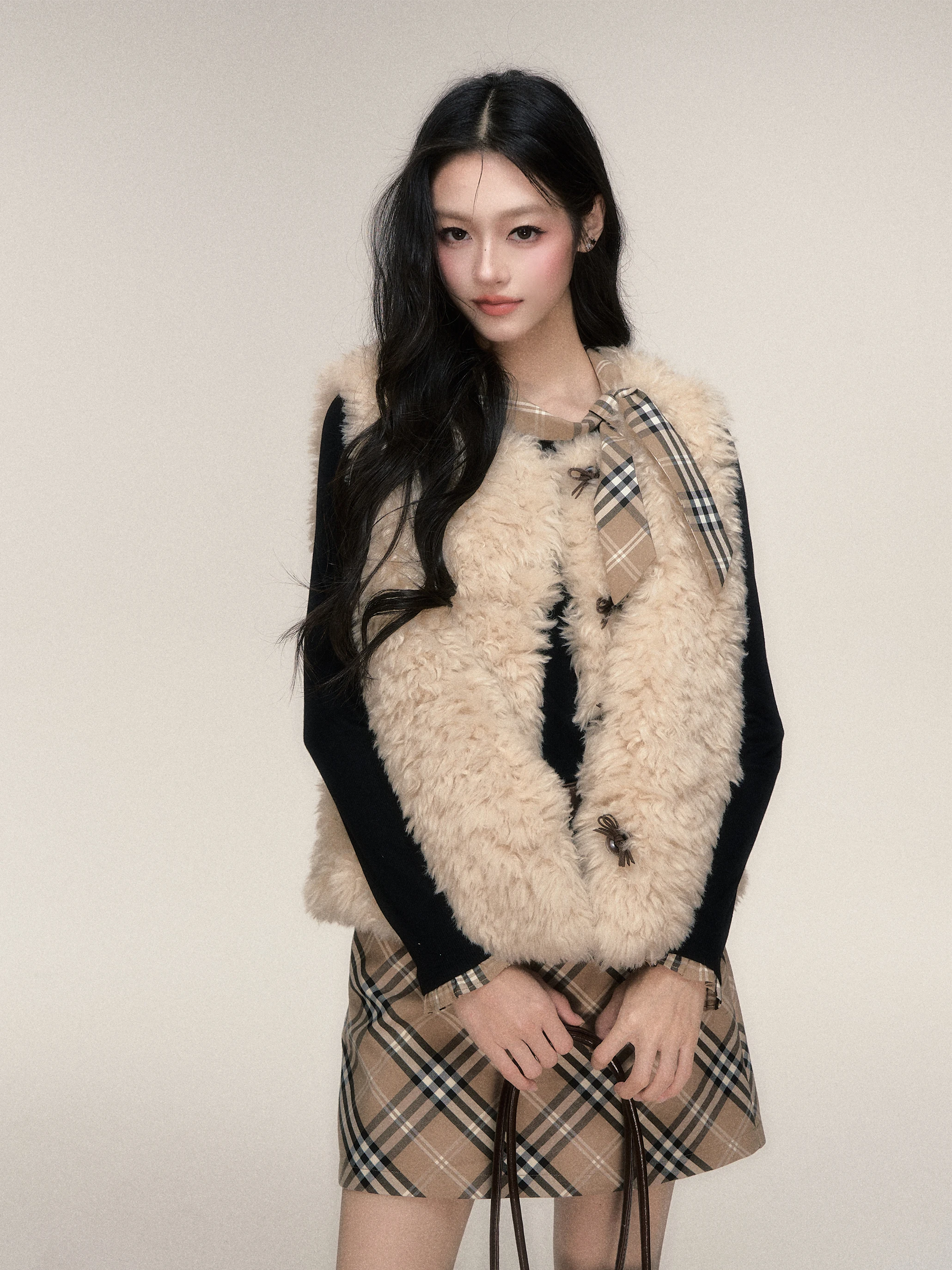 Fragile Heart Vintage Lamb Fur Vest Warm Plush Outerwear Girl's Fashion Campus City Walk Shopping Street Style Polyester Fiber