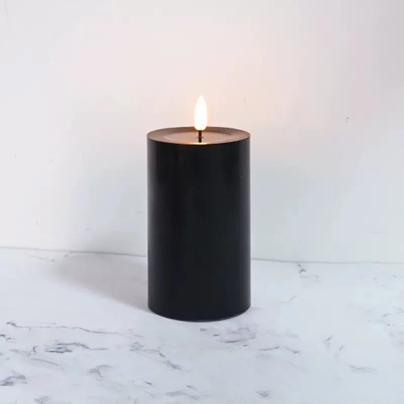 3pcs Black Flameless Pillar Candles W/Remote Timer Flickering LED Paraffin Wax Candles Battery Operated Set of 3 Window Candle
