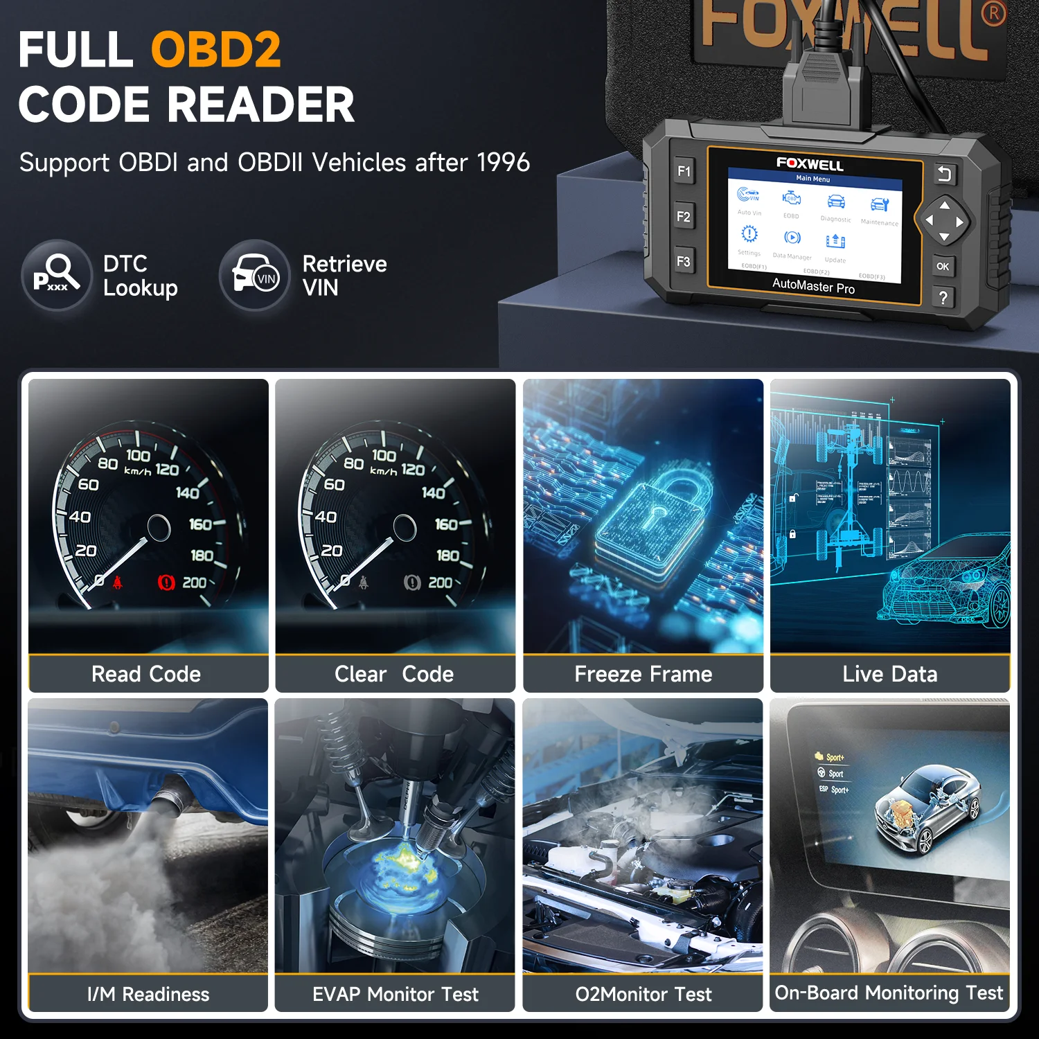 FOXWELL NT624 Elite OBD2 Scanner Car Diagnostic Scanner All Systems ABS/SAS/Oil/EPB 8 Reset OBD2 Diagnostic Tool Free Update