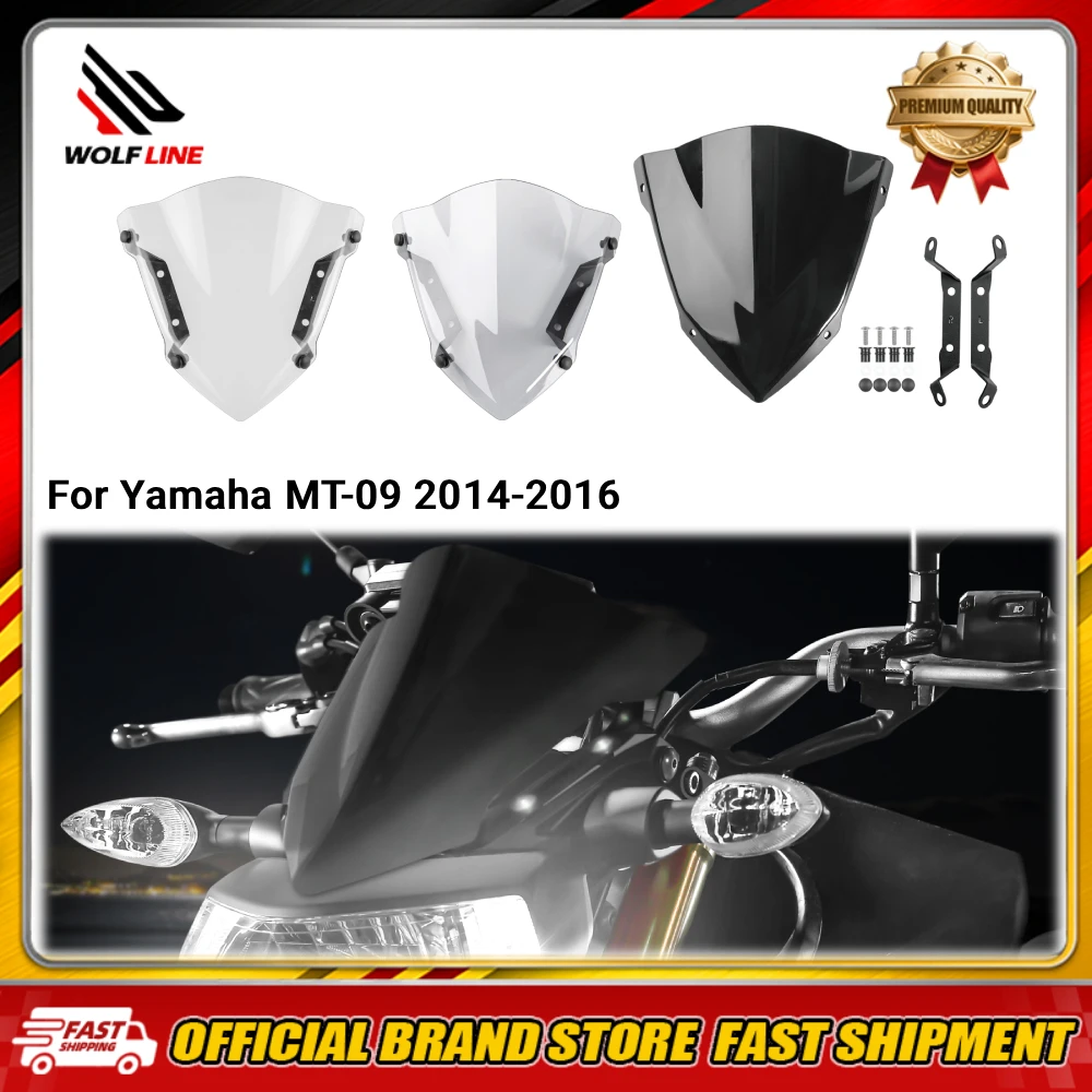 WOLFLINE Windshield for Yamaha MT-09 2014-2016 Motorcycle Windscreen Wind Deflector