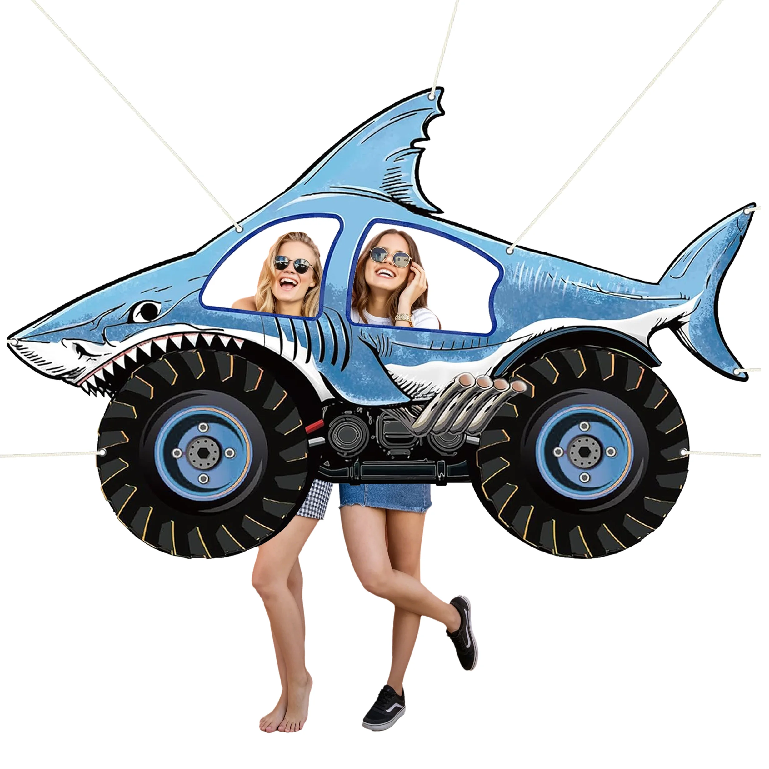 Shark Truck Photo Prop Backdrop Monster Theme Party Decorations Sea Shark Theme Hanging Banner Truck Birthday Photo Booth Frame