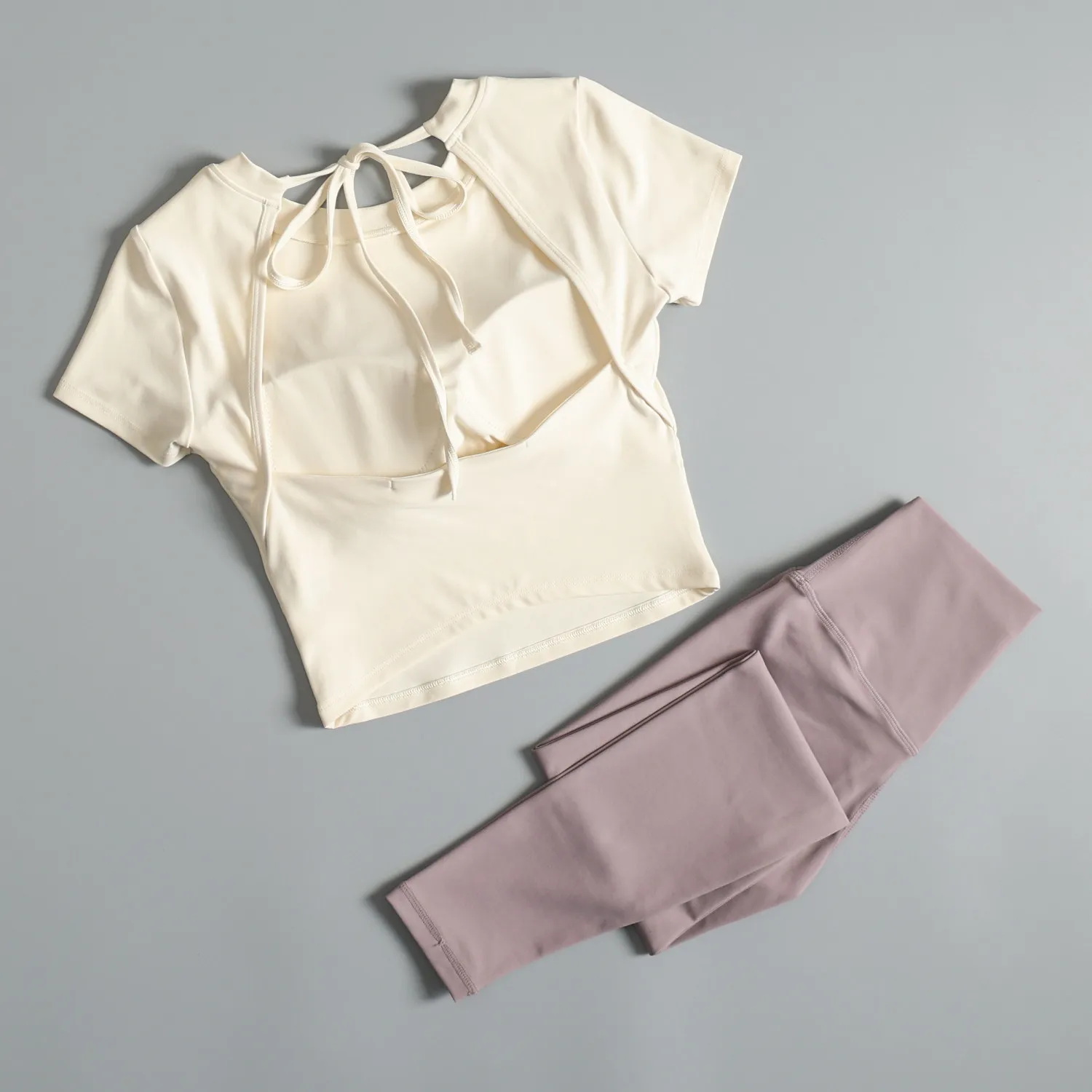 Fitness suit for women in summer with chest pad for running quick-drying slim-fitting short-sleeved high-waisted and