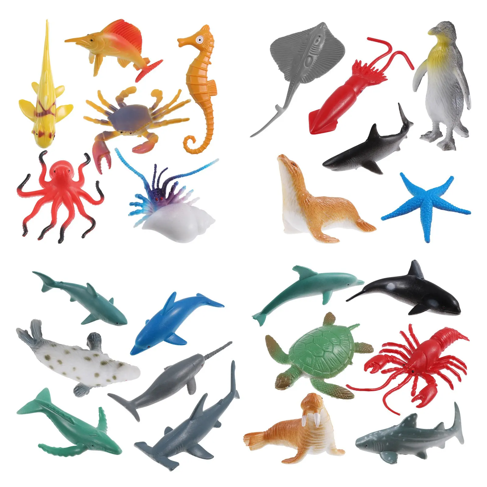 24Pcs Sea Animal Figures Miniature Plastic Ocean Set Hand Painted Realistic Educational Play for Kids Birthday Party Favors