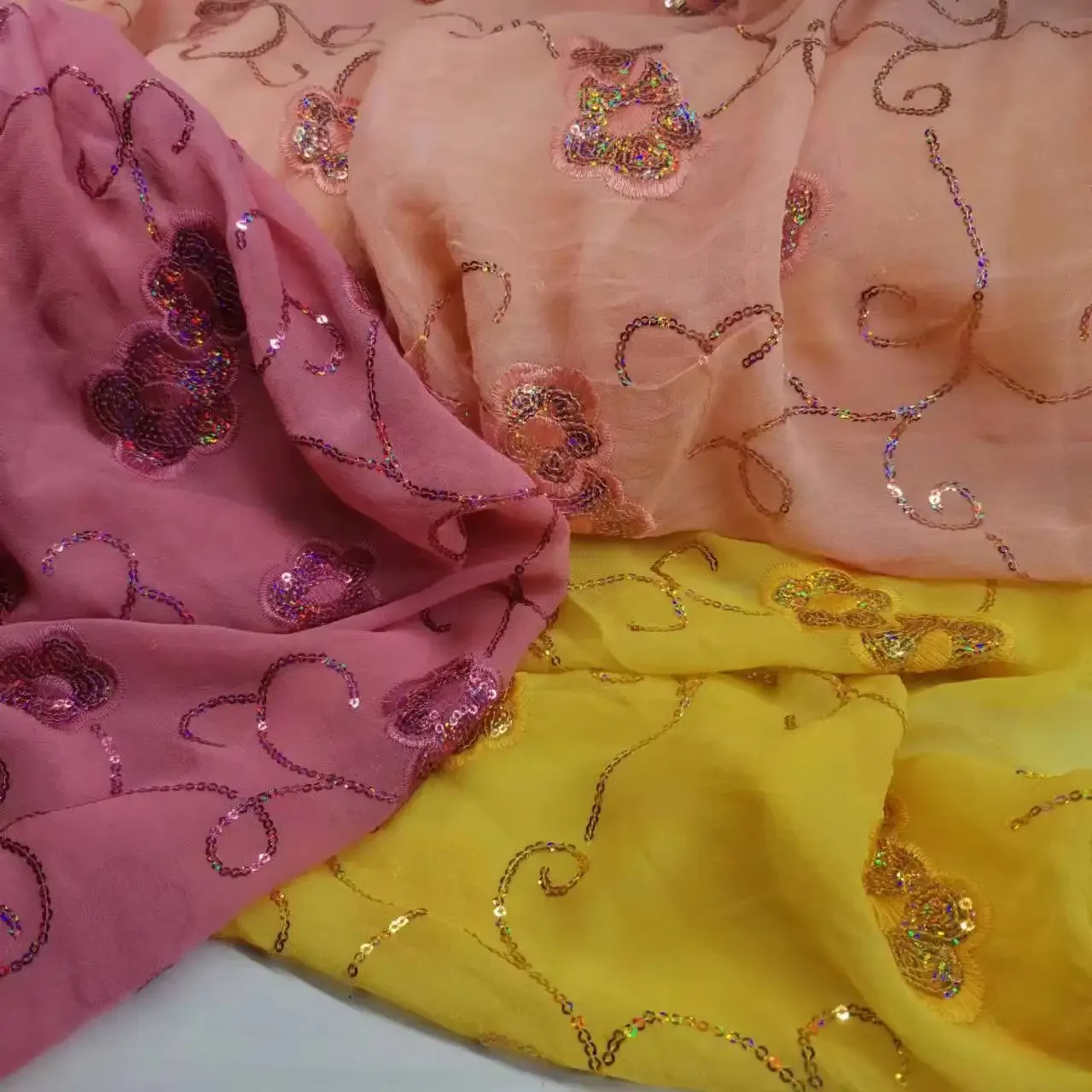 

Pure Silk Sequins Fabric Bling Saree Georgette Embroidery Silk Mulberry Hijab Sudan Toub Sewing Material