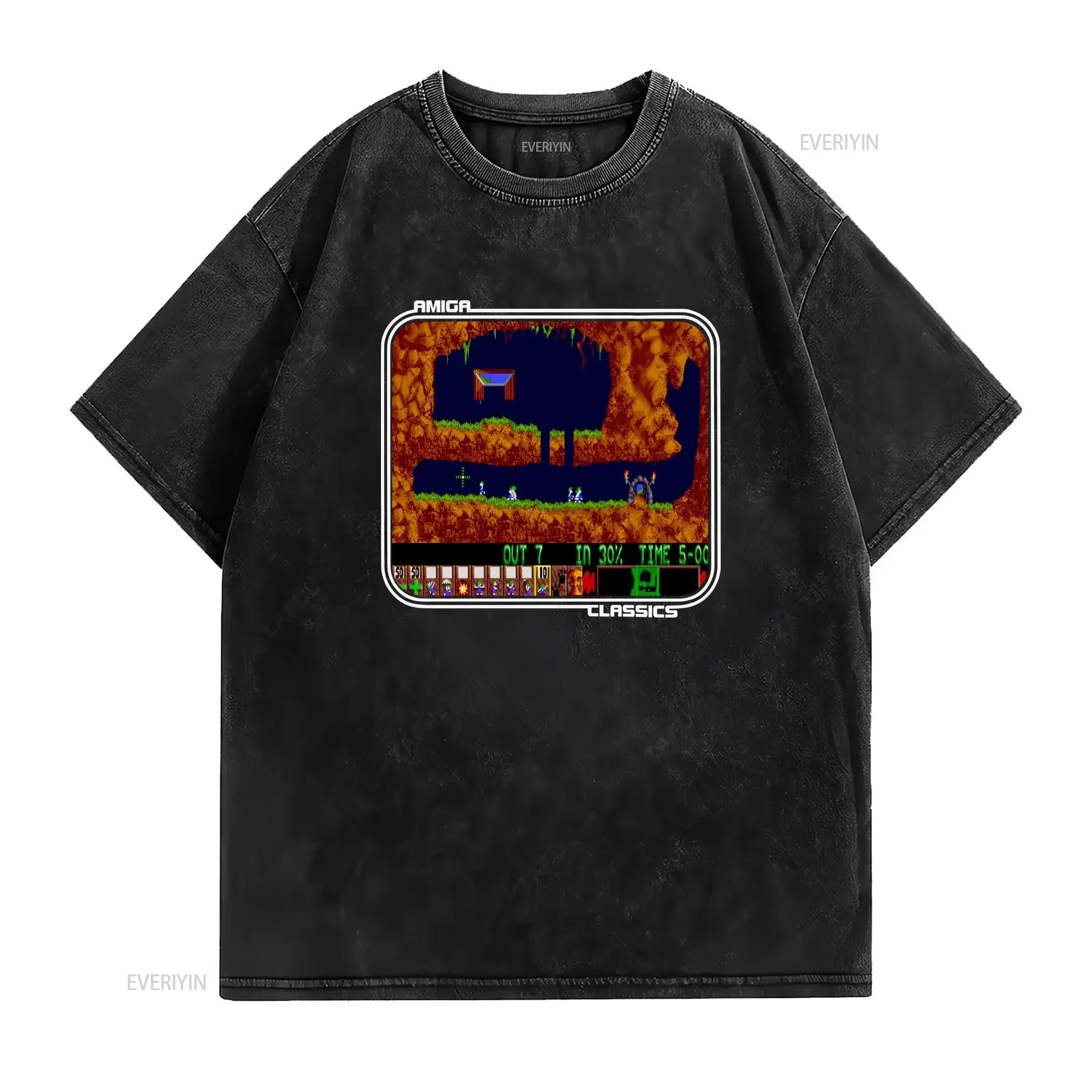 Lemmings Amiga Classic Retro Video Game T shirt vintage Washed graphic Breathable fashion Unisex designer clothes Slightly