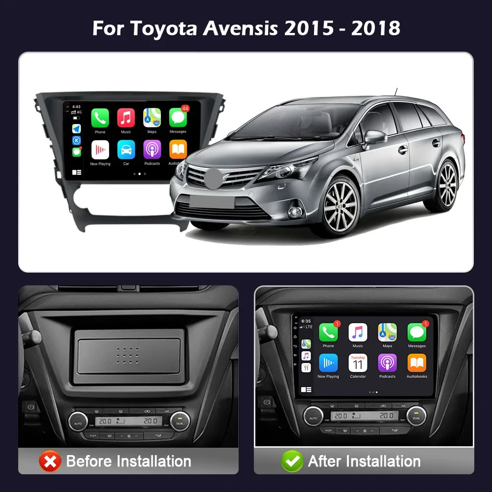 Android For Toyota Avensis 2018-2020 Car Radio Multimedia Player Navigation Wireless CarPlay Screen Stereo 2DIN