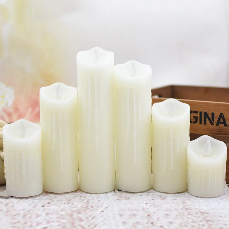 Pack of 6 Battery operated Dancing Swinging wick Led Candle Pillar Paraffin Tear Wax Candles Set Christmas Wedding Lighting D5.3