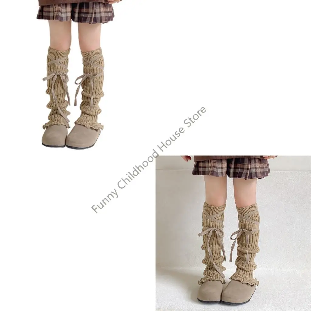 

D0LA Kids Leg Warmer Knitted Socks Sleeve Stackable Legwear with Lovely Bowknot Detail for Dress Up and Birthday Parties