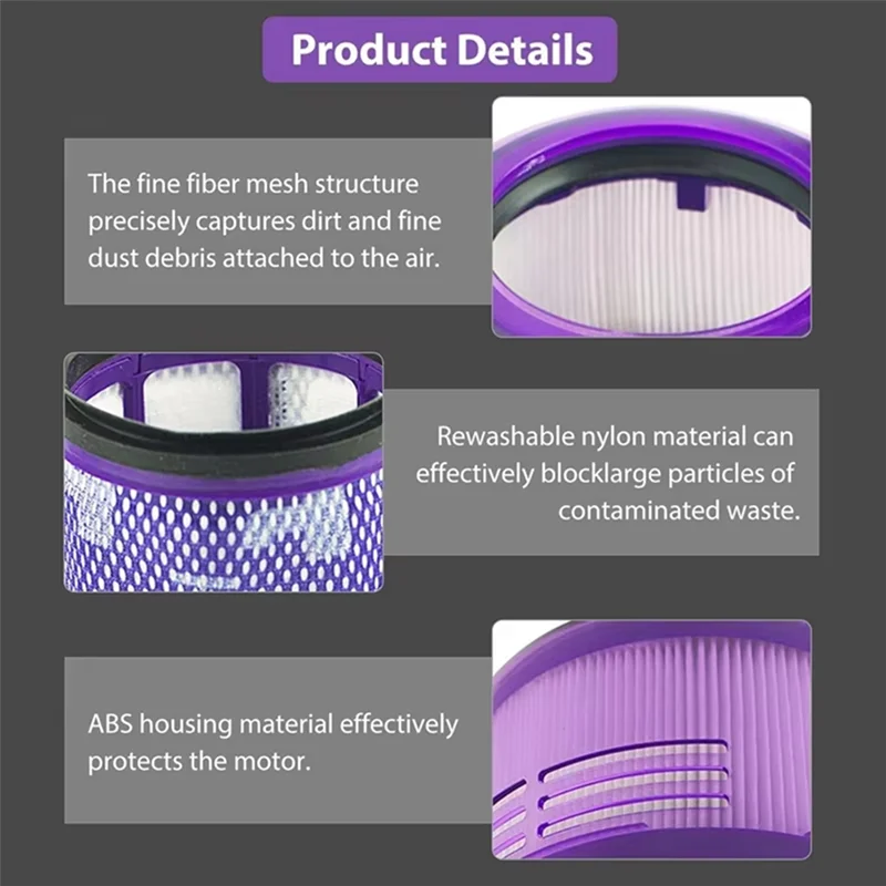 BAAO-Vacuum Filters For Dyson V12 Detect Slim/SV34/SV35 Washable And Reusable Filter Replacement Vacuum Brush