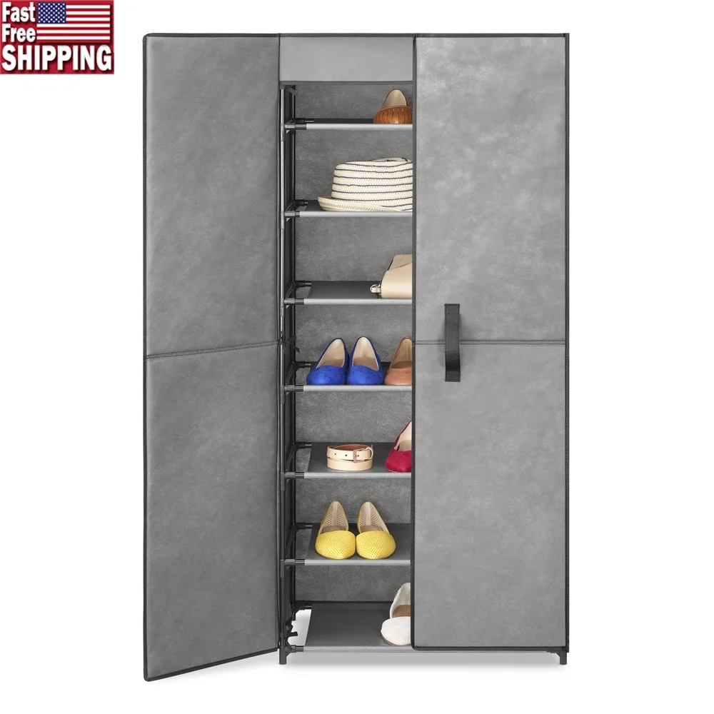 

7-Tier Shoe Rack with Doors Easy Assembly Non-Woven Cover Holds 21 Pairs Perfect Garage Entryway Closet Durable Metal Frame