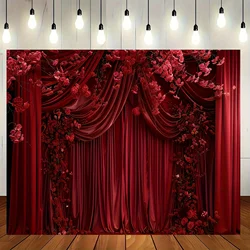 Red curtain background with floral design, party, wedding, photography, home decor, versatile for all occasions and seasons