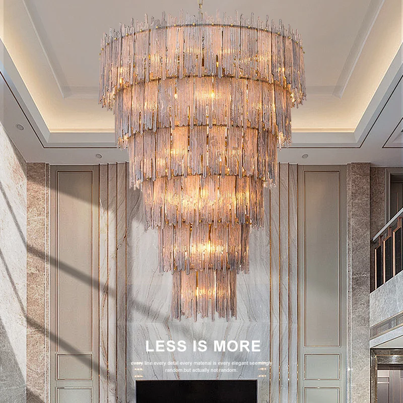 

Luxury Smokey Gray Icicle Glass Chandelier Staircase Hanging Lamp for Ceiling Home Decoration Loft Living Room Lighting Fixture