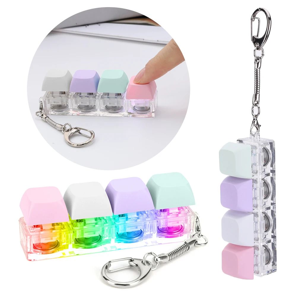 4 Keys Mechanical Keyboard Axis Tester DIY Fidget Button Keycap Stress Relief Toy LED Light Keychain Keyboard Cap Clicker Toys