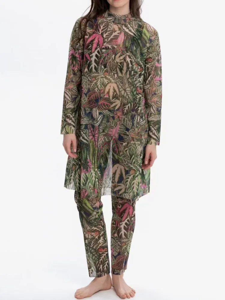 3 Piece Retro Bikini Printed Fashion Swimsuit And Cover Up Pants Tight Women's Bandage Summer Beach Luxury Elegant 2025