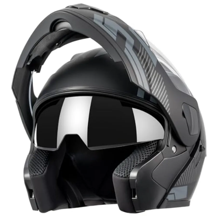 

DOT Approved Full Face Modular Flip-Up Dual Visor Motorcycle Helmet for Adult Men Women, Lightweight ABS Shell and Ventilated,